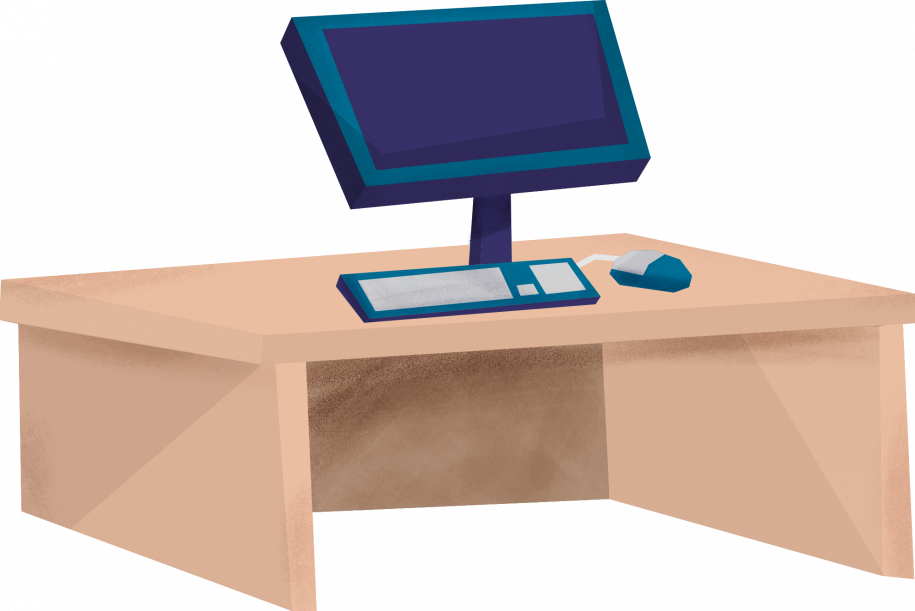 desk with computer graphic